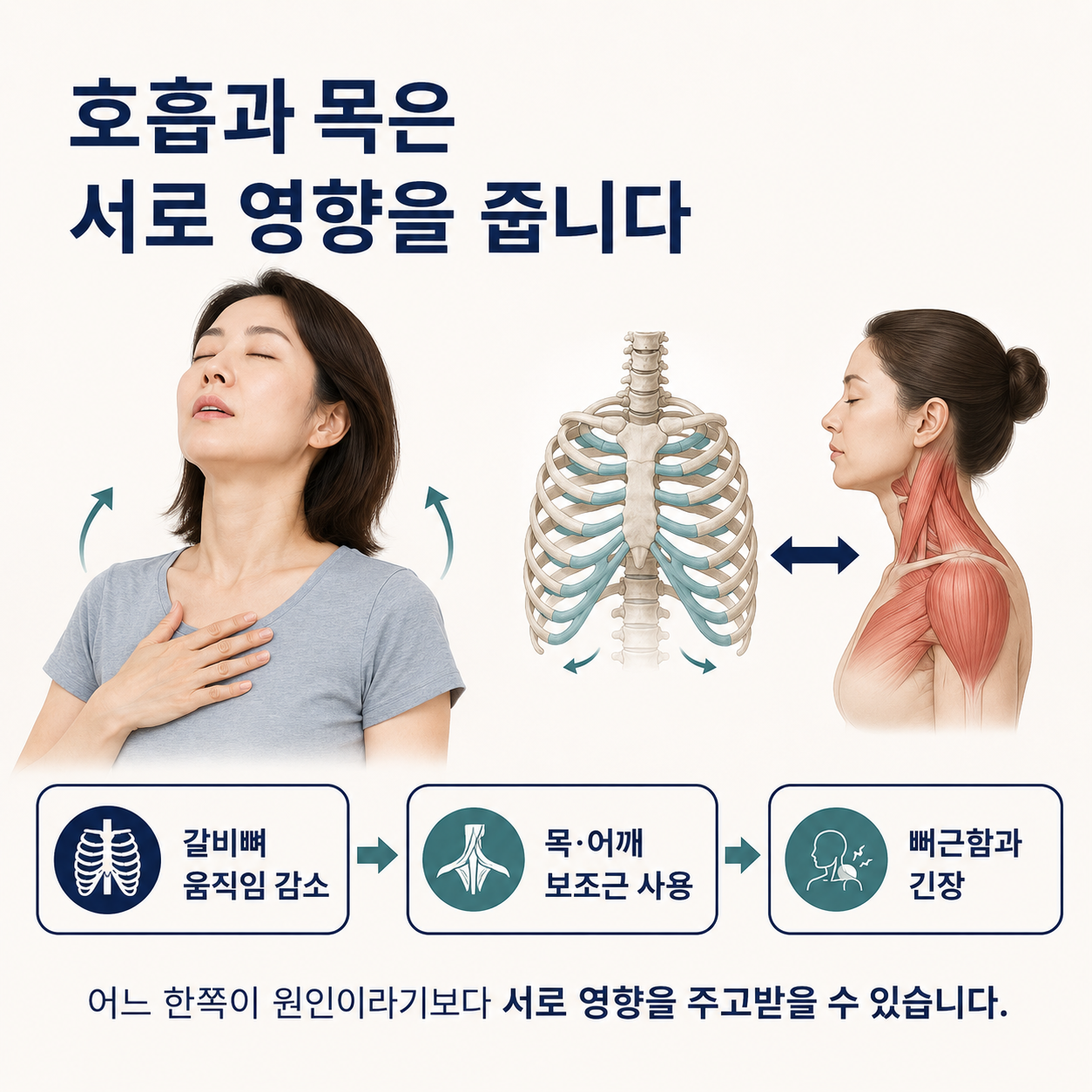 목 자세와 호흡에 관여하는 갈비뼈 움직임